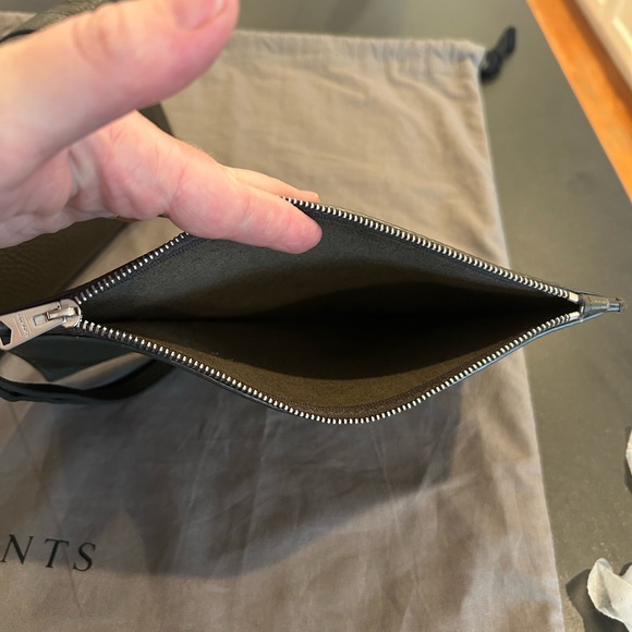 All Saints moss green leather tote with top zipper, pouch and original dust bag - Picture 11 of 17